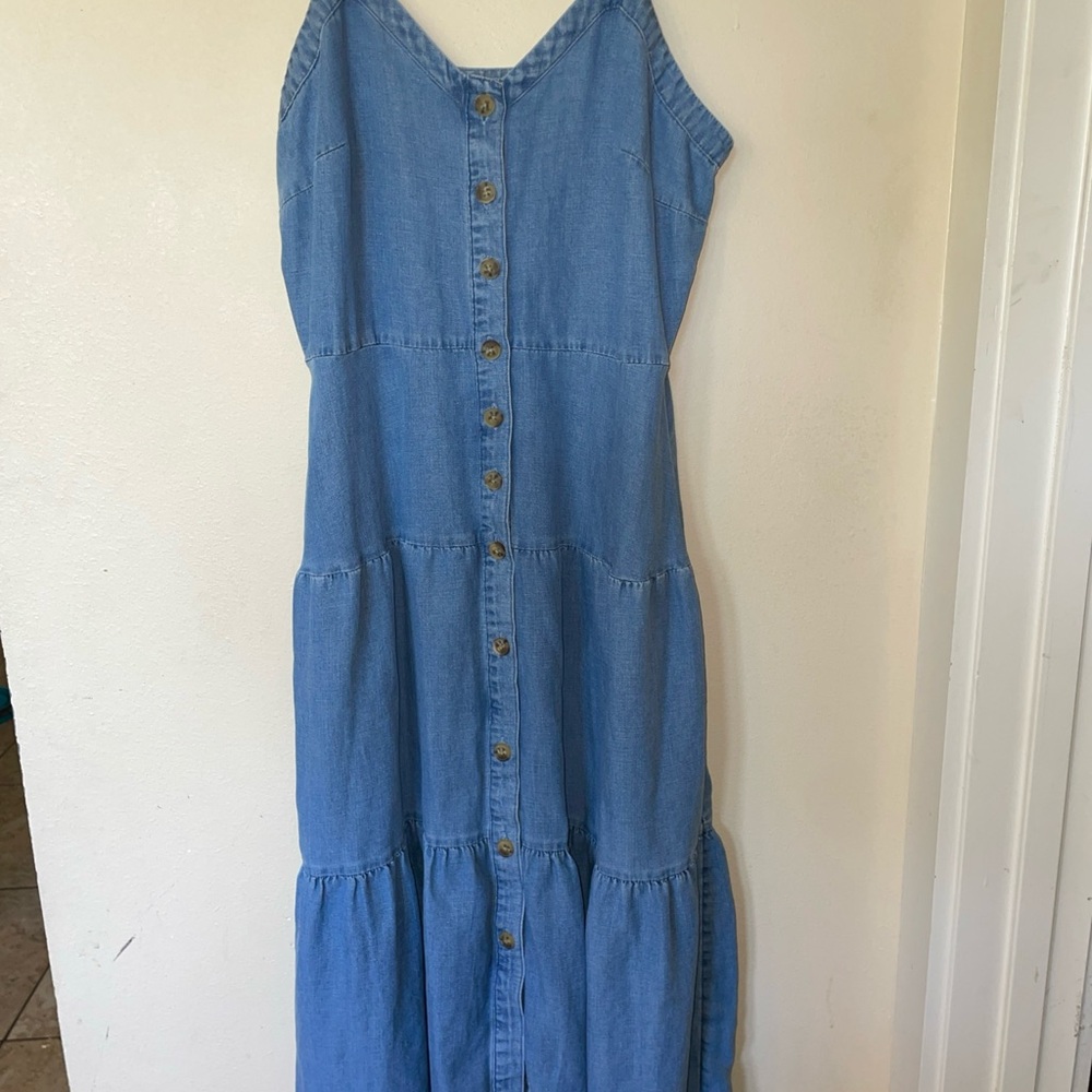 LOFT Blue Button-Down Denim Dress